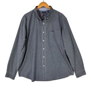 Chaps Men's Shirt XXL Blue Plaid Button Down Long Sleeve Easy Care Cotton Blend